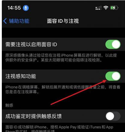 正镶白苹果14维修网点分享iPhone14注视感知功能有什么用 